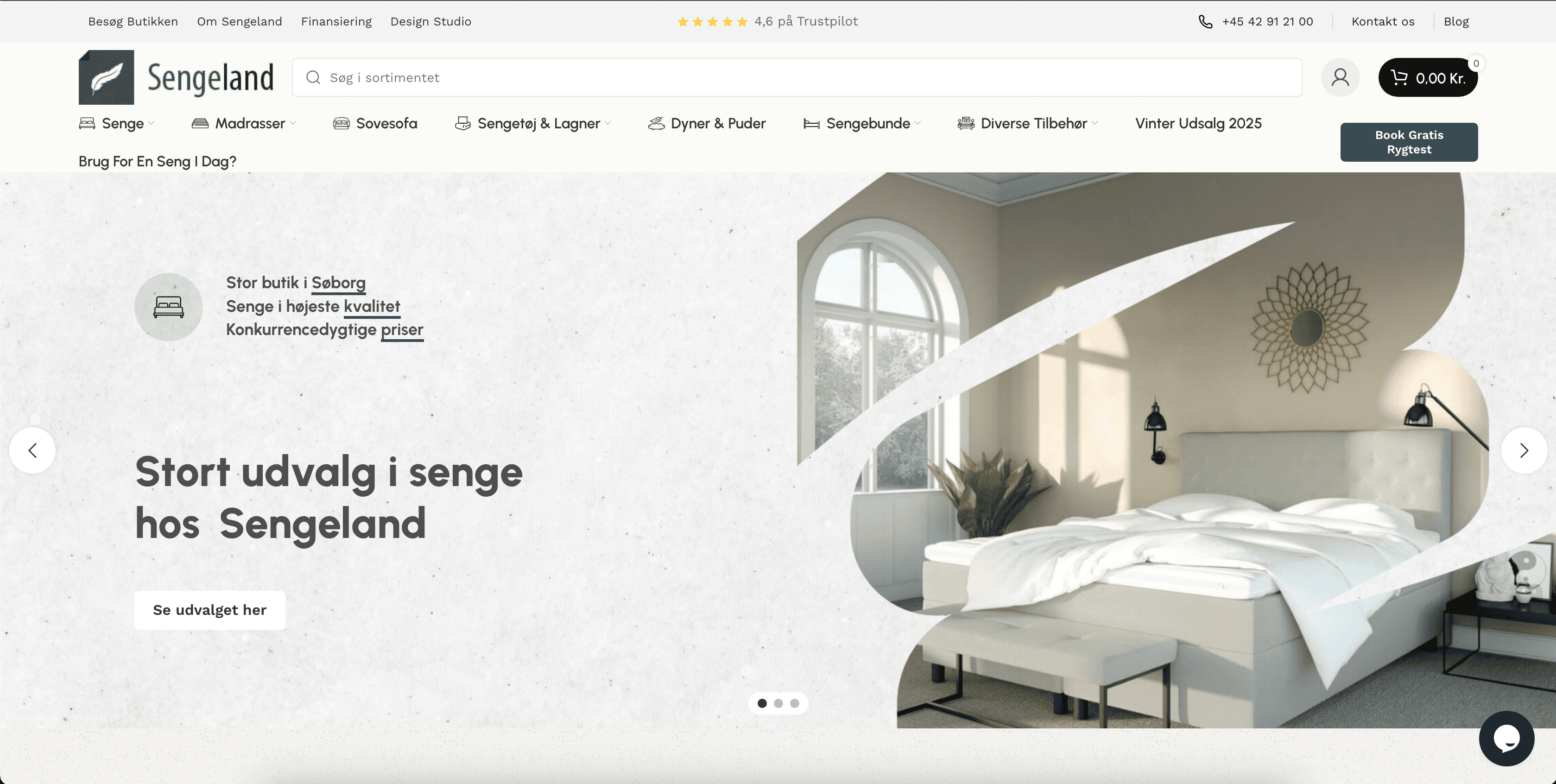 Screenshot af Sengeland hjemmeside