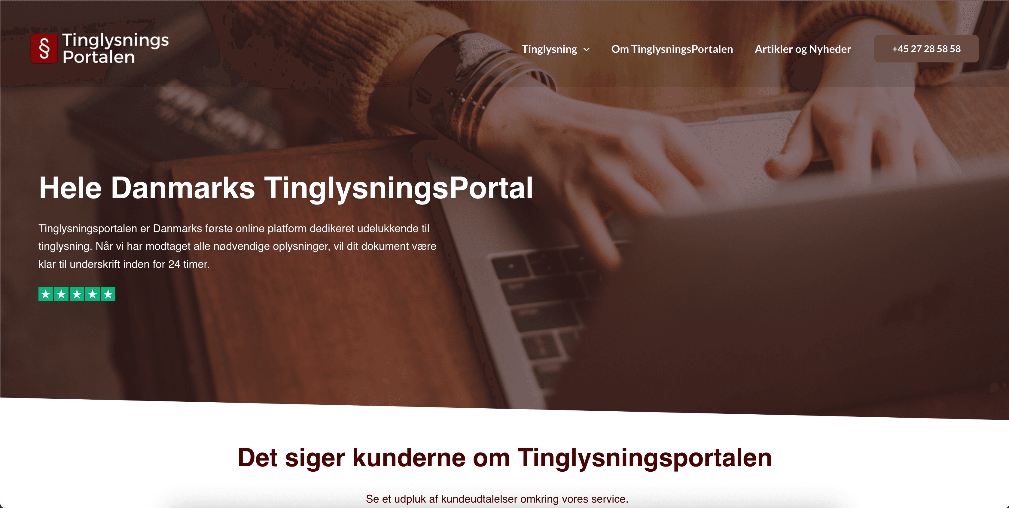 Screenshot af Tinglysningsportalen hjemmeside